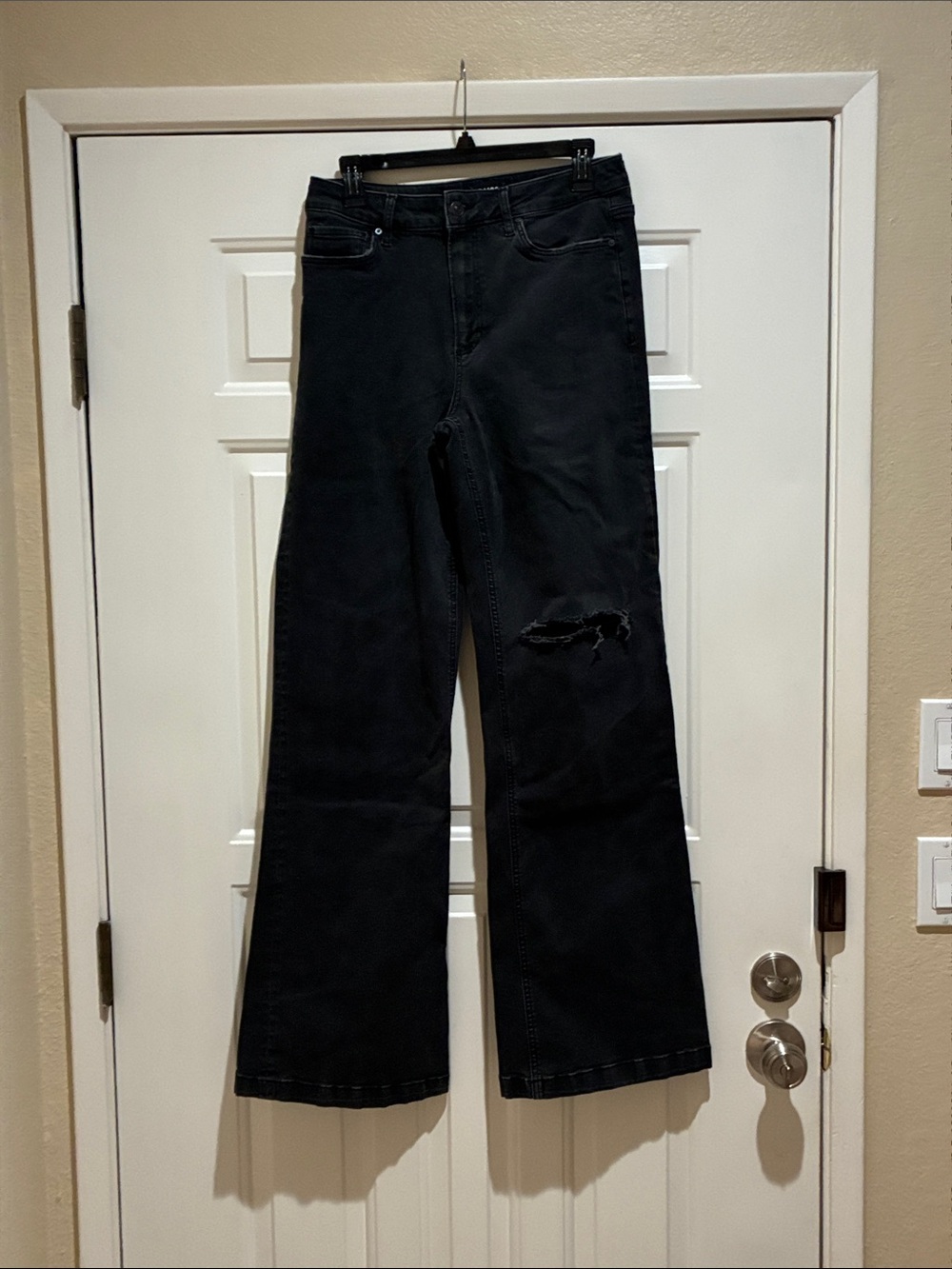 Paige Lennah Black Wide-Leg Distressed Jeans